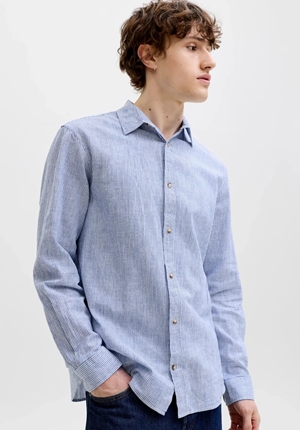 Skjorta - JJESUMMER LINEN BLEND SHIRT L/S