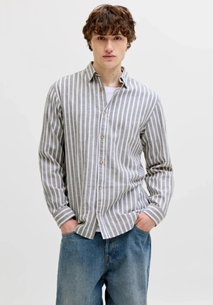 Skjorta - JJESUMMER LINEN BLEND SHIRT L/S